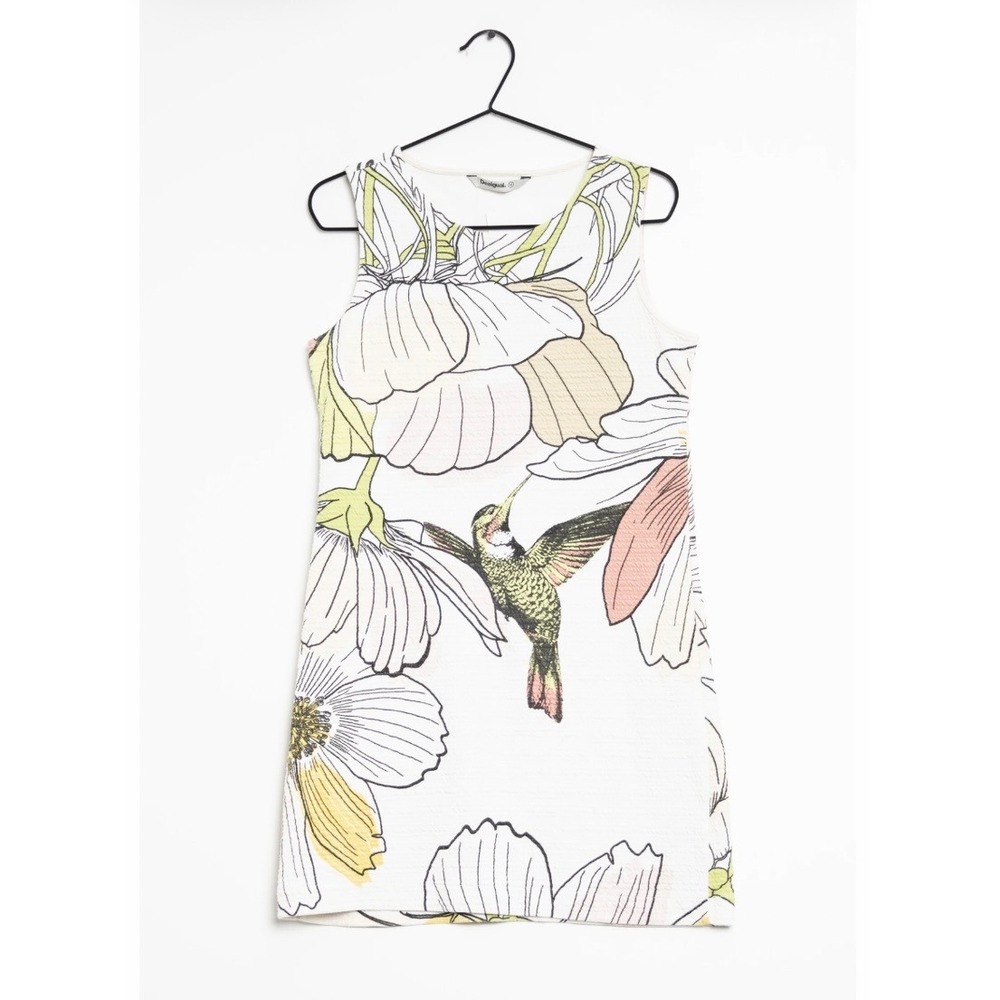 Desigual Menta Knit Pastel Floral Hummingbird Sleeveless Mini Dress Botanical M